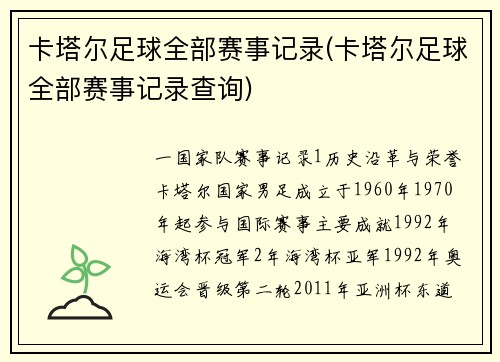 卡塔尔足球全部赛事记录(卡塔尔足球全部赛事记录查询)